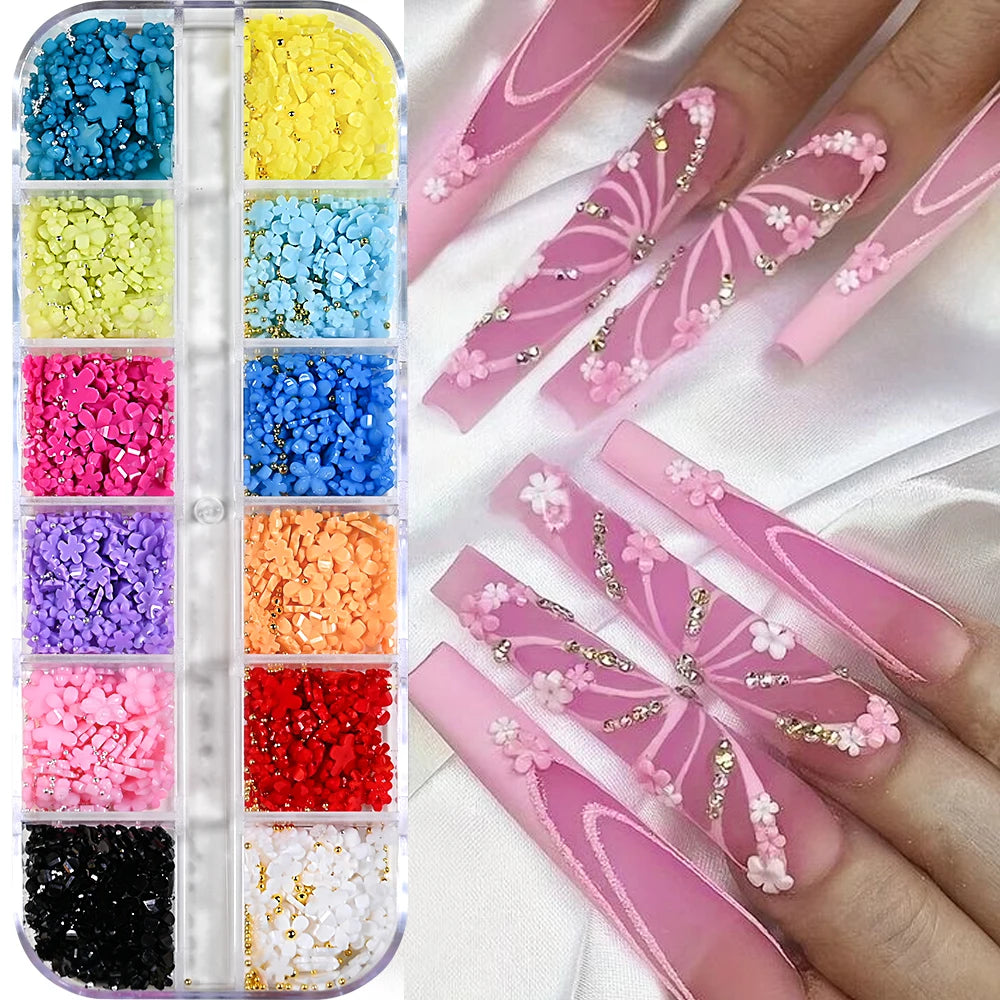 Gold ocean nail charms in 12-grid box – style option 34