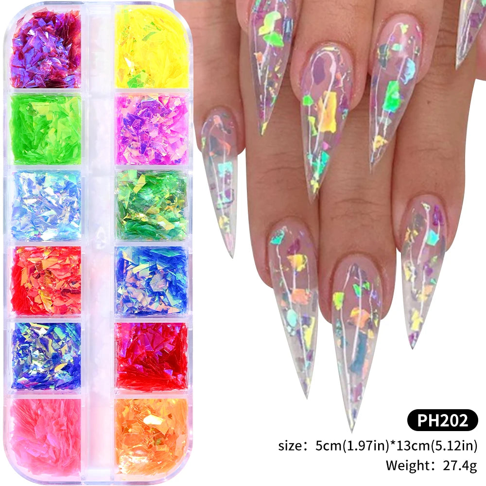 Gold ocean nail charms in 12-grid box – style option 16