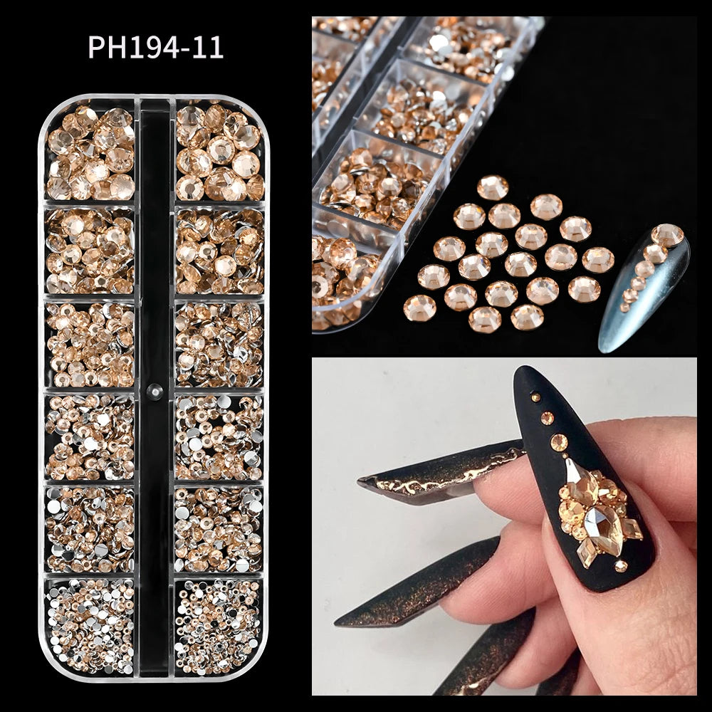 Gold ocean nail charms in 12-grid box – style option 28