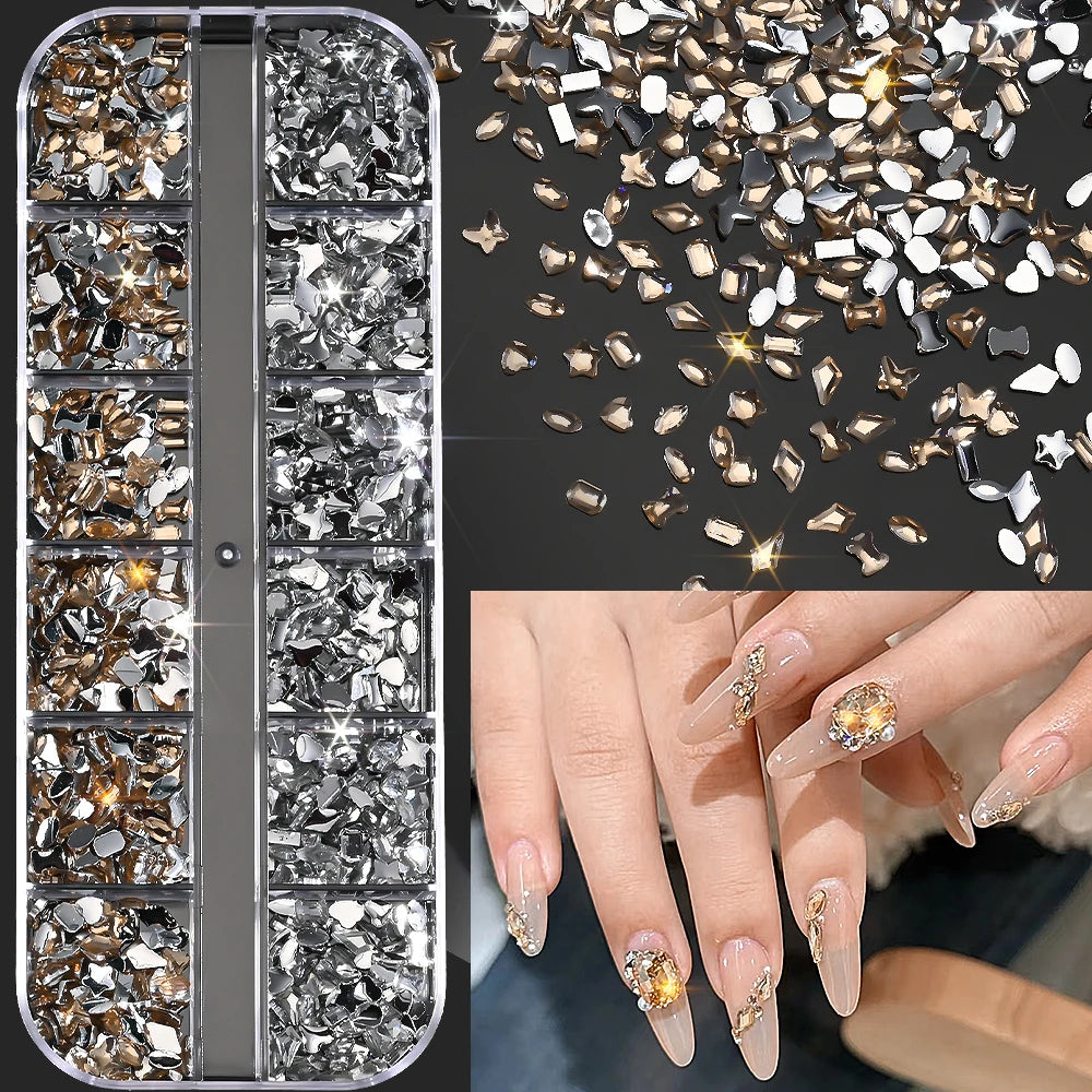Gold ocean nail charms in 12-grid box – style option 5