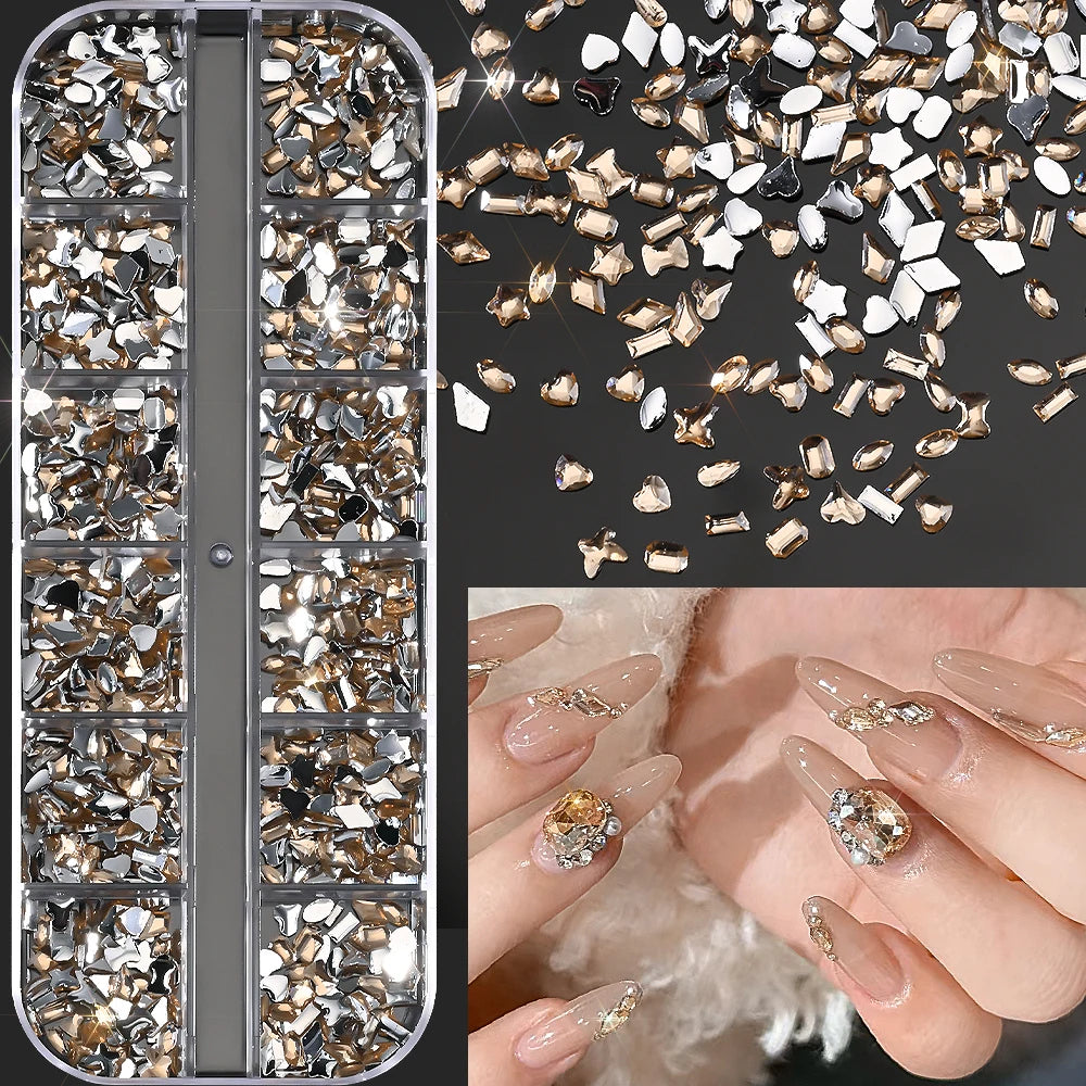 Gold ocean nail charms in 12-grid box – style option 1