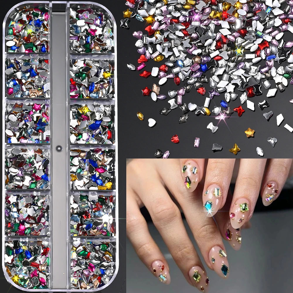 Gold ocean nail charms in 12-grid box – style option 20