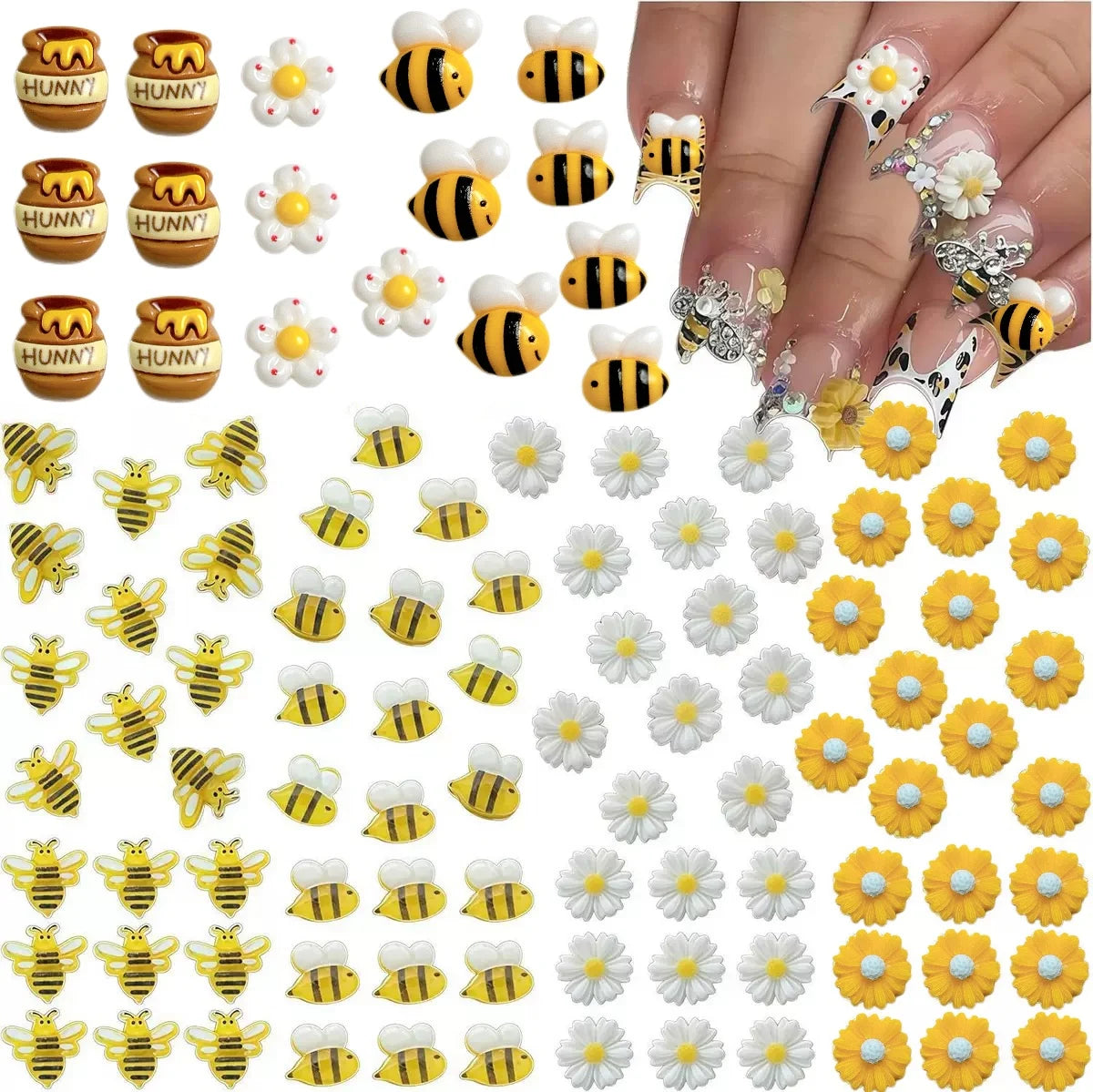 Bee and daisy 3D nail charms – image 6