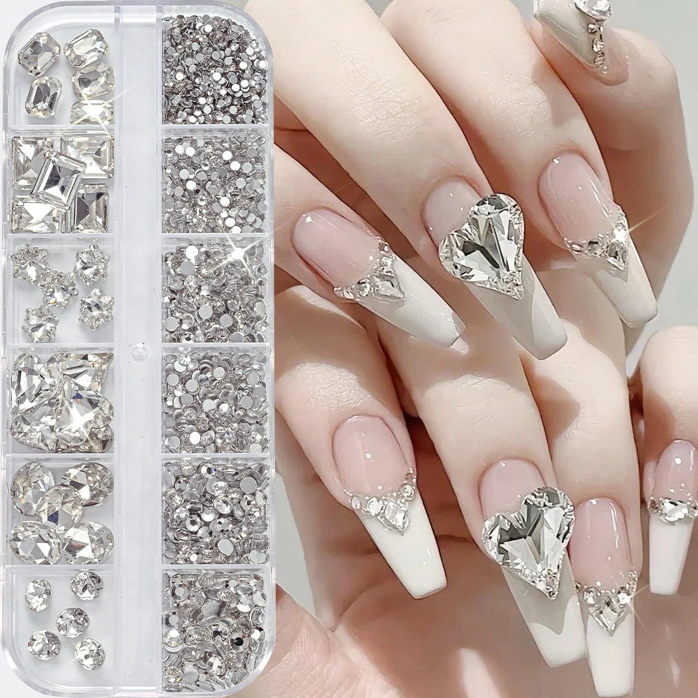 Nail rhinestones and charms 12-grid box