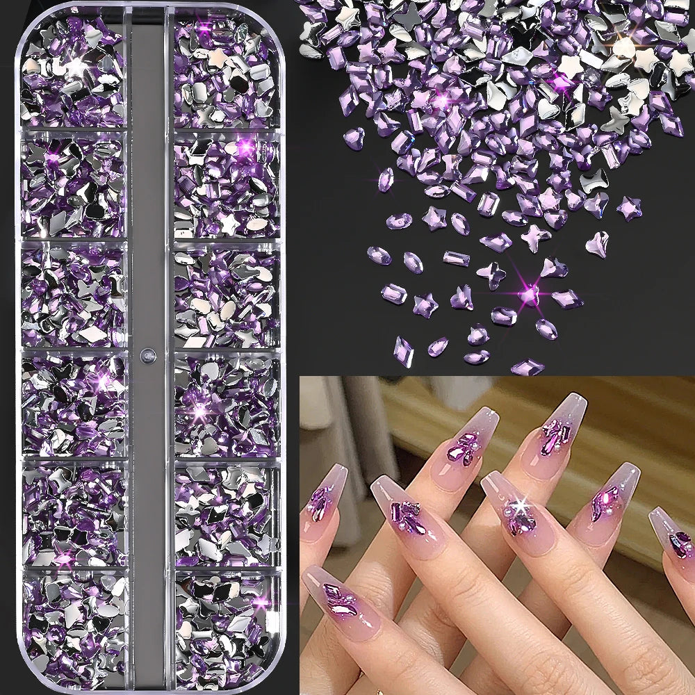 Gold ocean nail charms in 12-grid box – style option 30