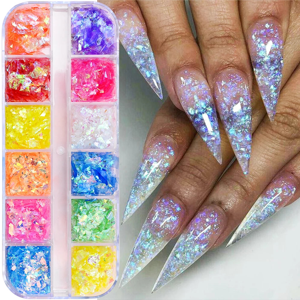Gold ocean nail charms in 12-grid box – style option 19